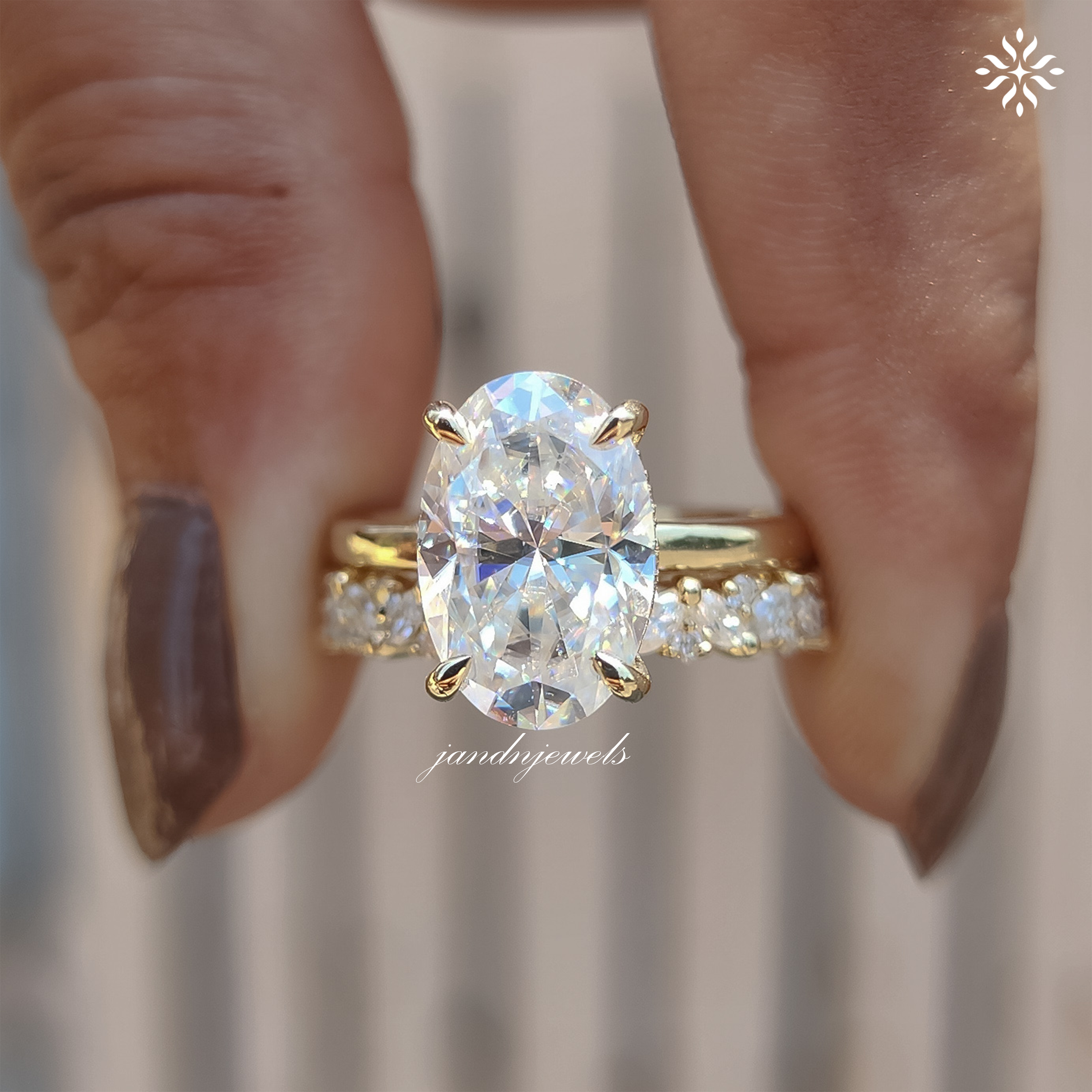 3CT Oval Moissanite Engagement Ring Set Hidden Halo Bridal Ring Set 14K Solid Gold Ring Marquise And Round Cut band 14K Solid Gold Ring
