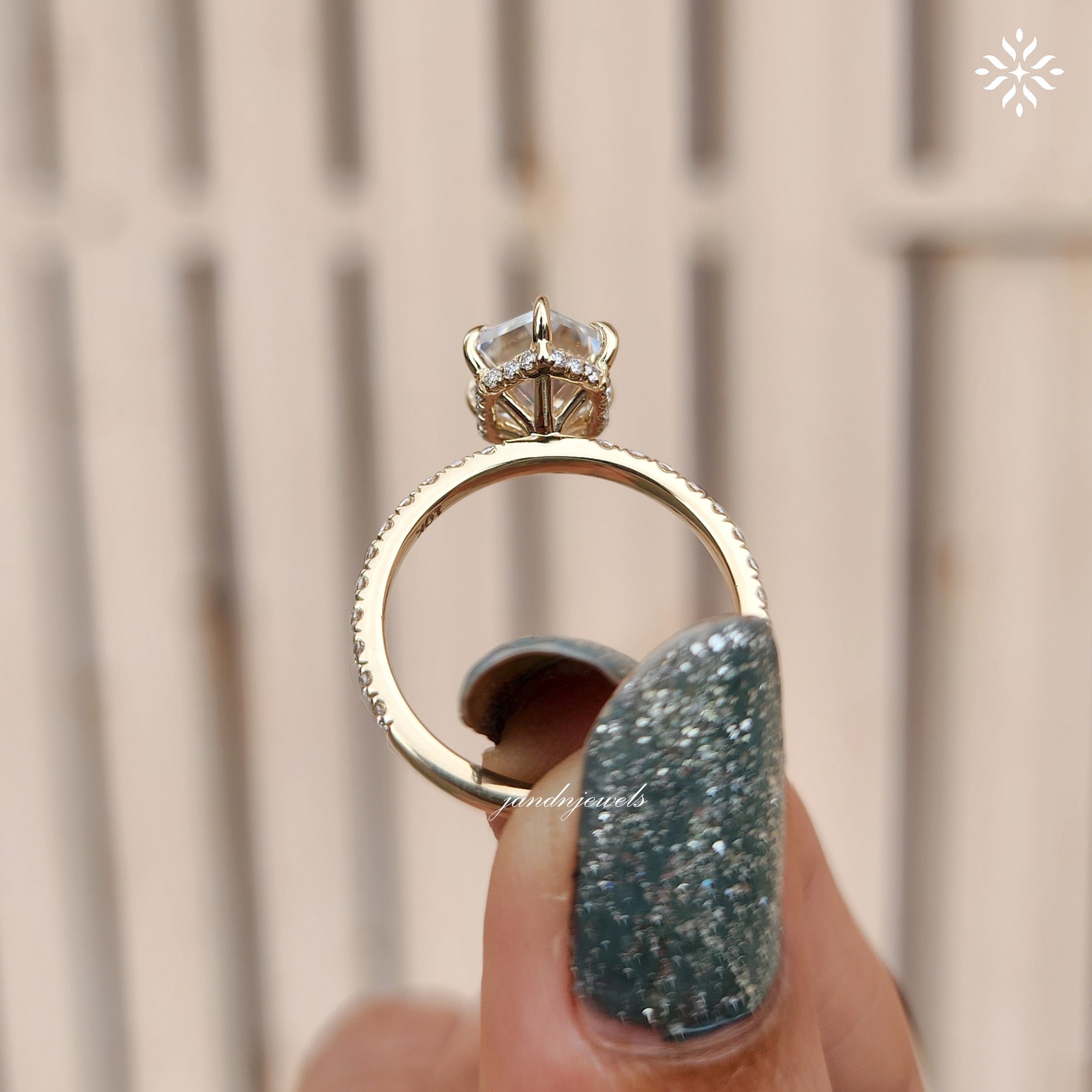 2CT Hexagon Cut Moissanite Engagement Ring Hidden Halo Ring Wedding Ring 14K Gold Ring Thin Pavé Band Modern Geometric Bridal Ring