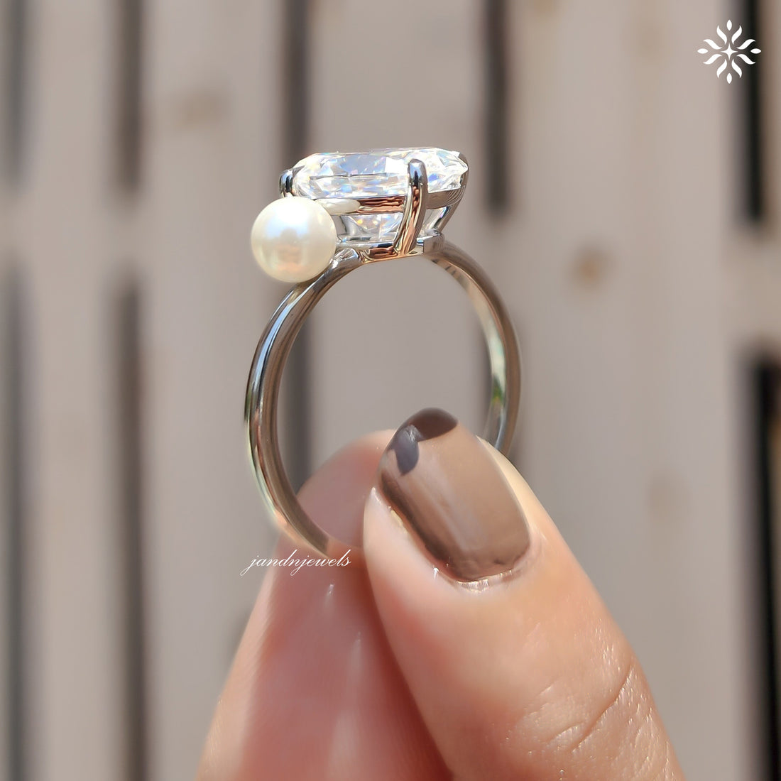 Oval Moissanite & Pearl Two Stone Ring, Toi Et Moi Design