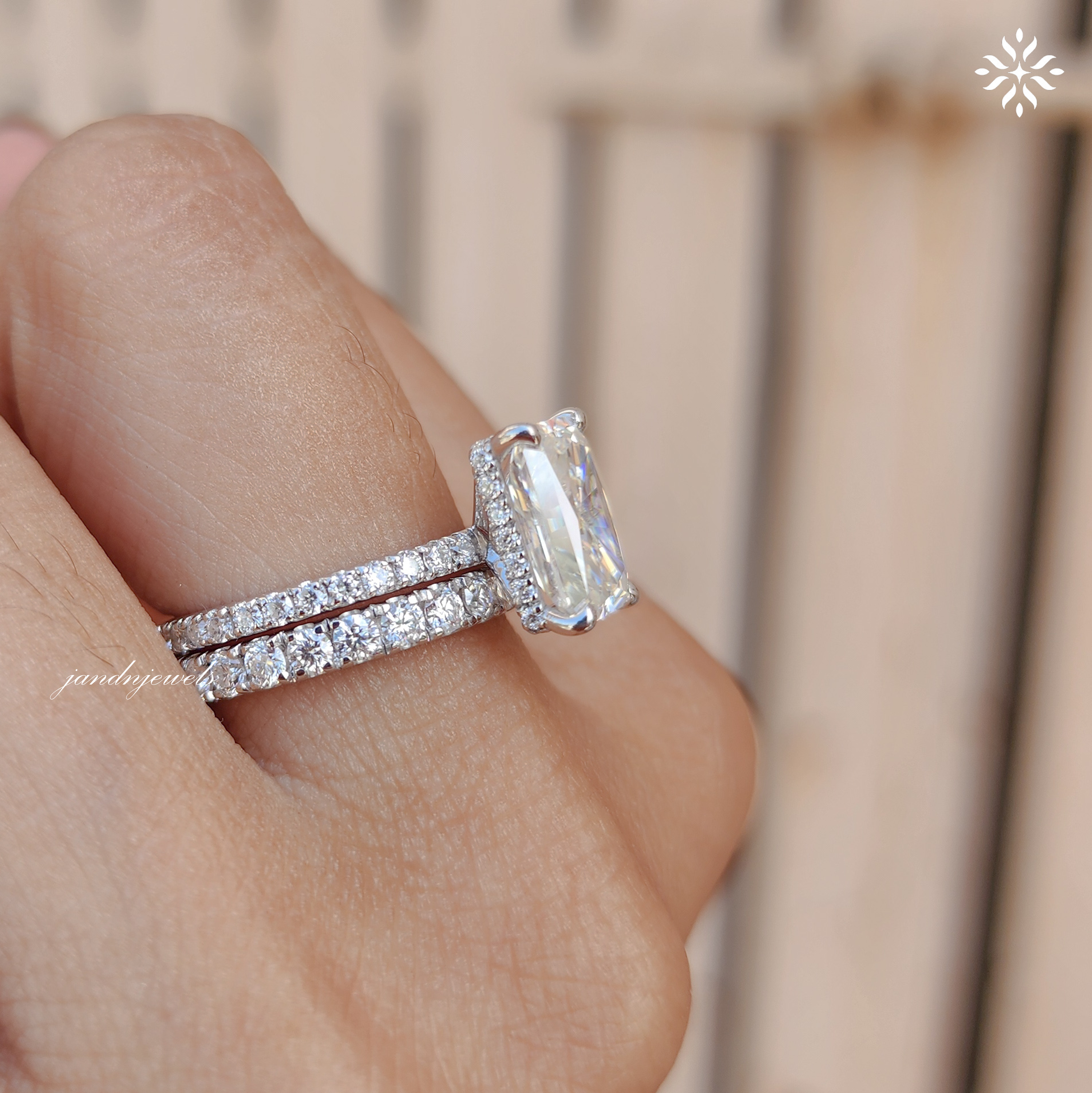3CT IGI Certified Radiant Cut Moissanite Engagement Ring Set Bridal Ring Set Matching Diamond Ring