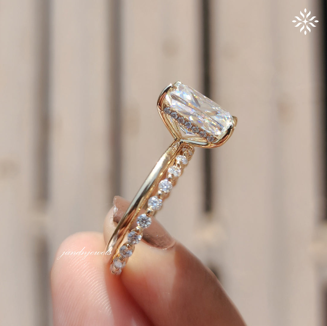 4CT Elongated Cushion Cut Moissanite Engagement Ring Set Hidden Halo 14K Solid Gold Diamond Wedding Rings Promise Ring Set Anniversary Gift