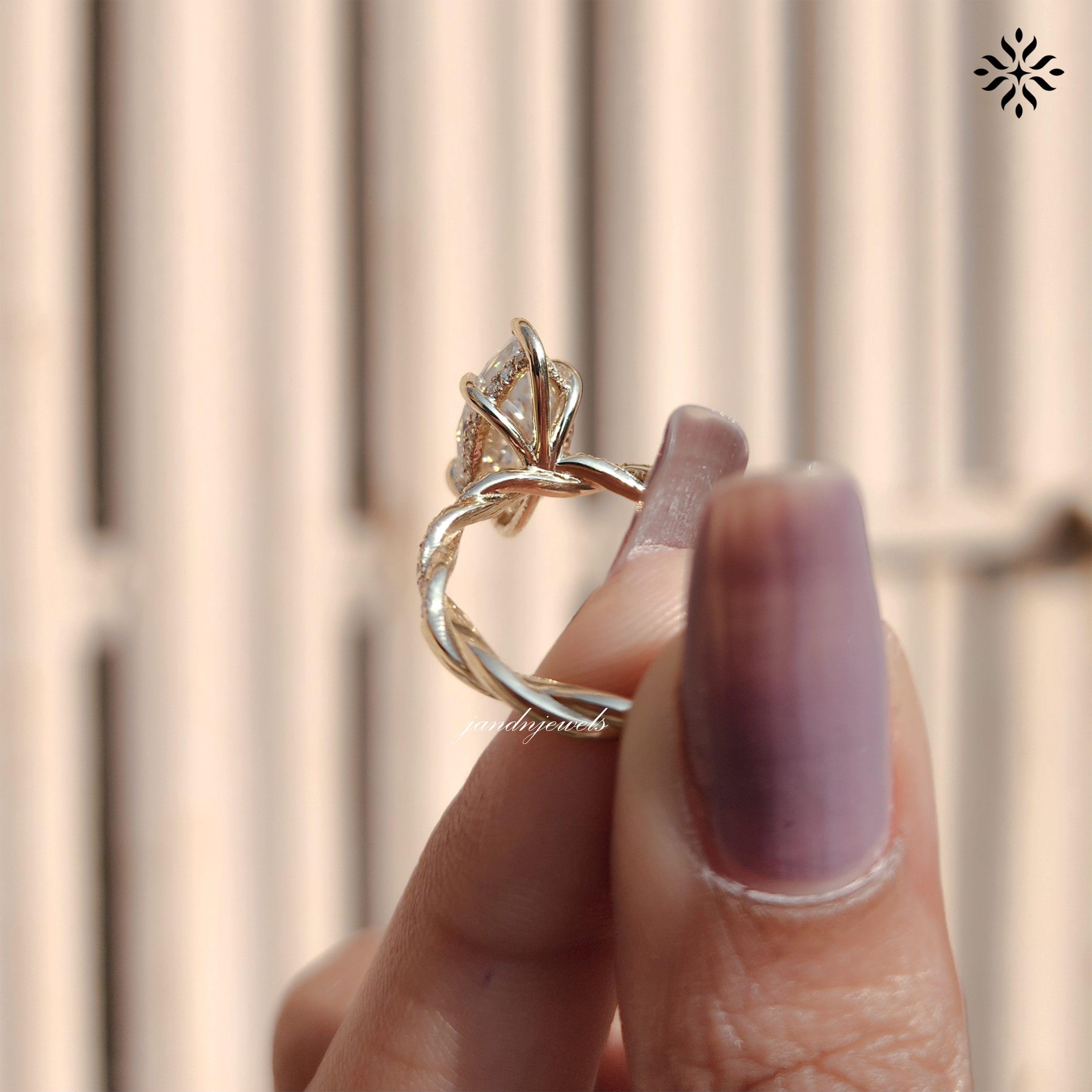 2CT Marquise Moissanite Engagement Ring 14K Solid Gold Twisted Shank Diamond Wedding Band Solitaire Hidden Halo Proposal Ring for Mom
