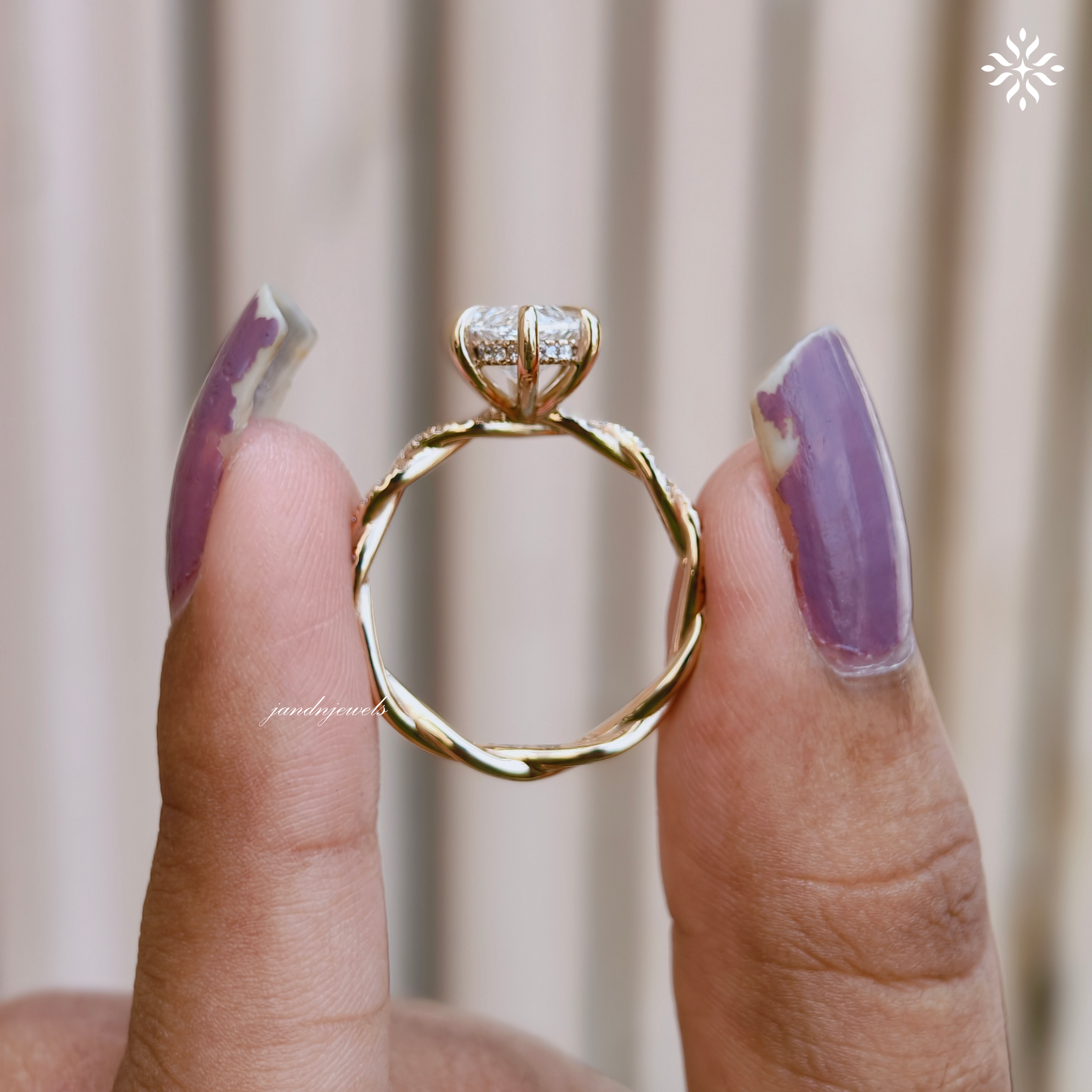 3CT Marquise Cut Lab Grown Diamond Engagement Ring Hidden Halo Twisted Band Ring 14K Solid Gold Unique Wedding Ring for Her