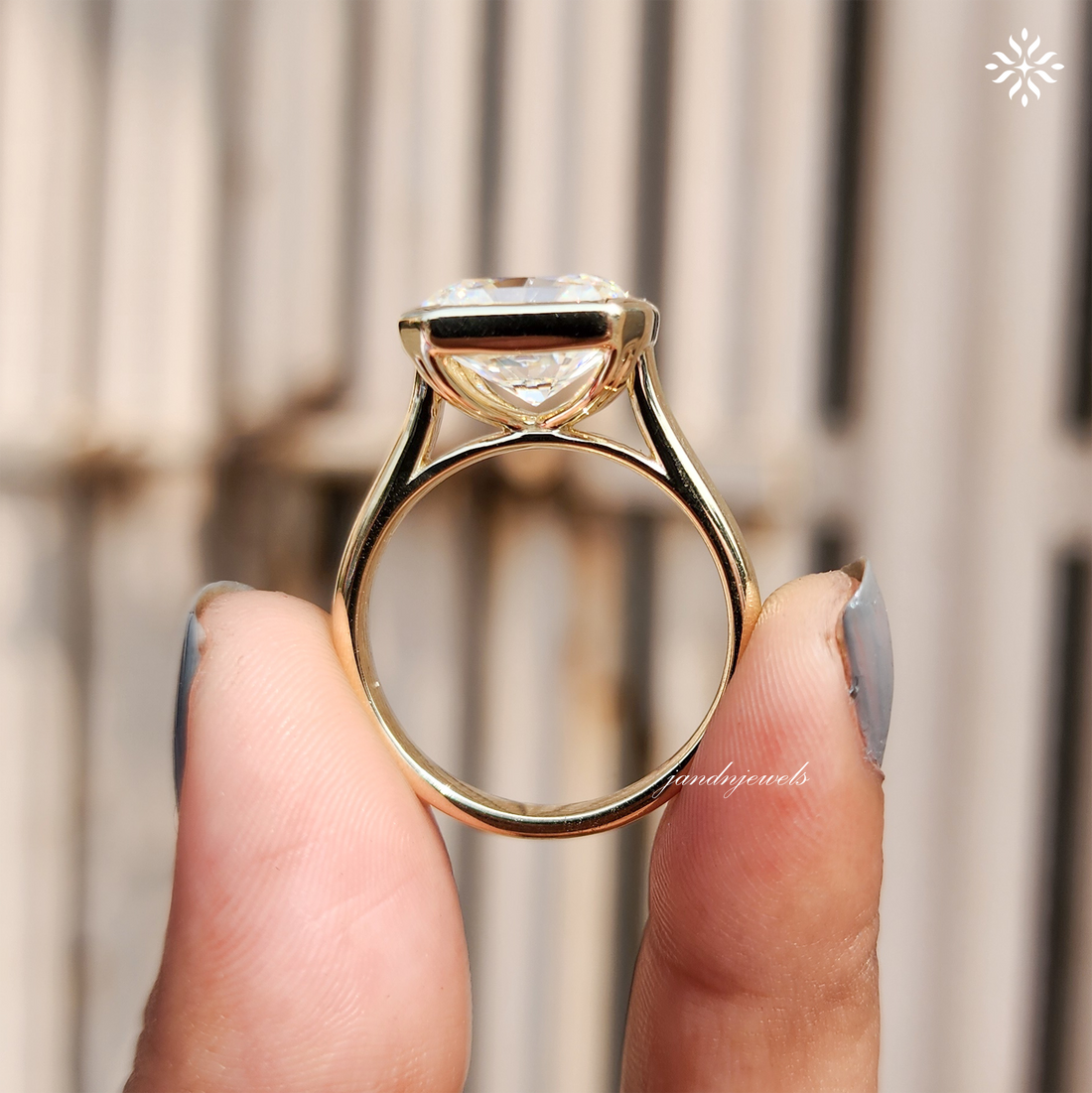 East West Radiant Cut Moissanite Engagement Ring Bezel Set Cathedral Setting Ring Solitaire Diamond Ring