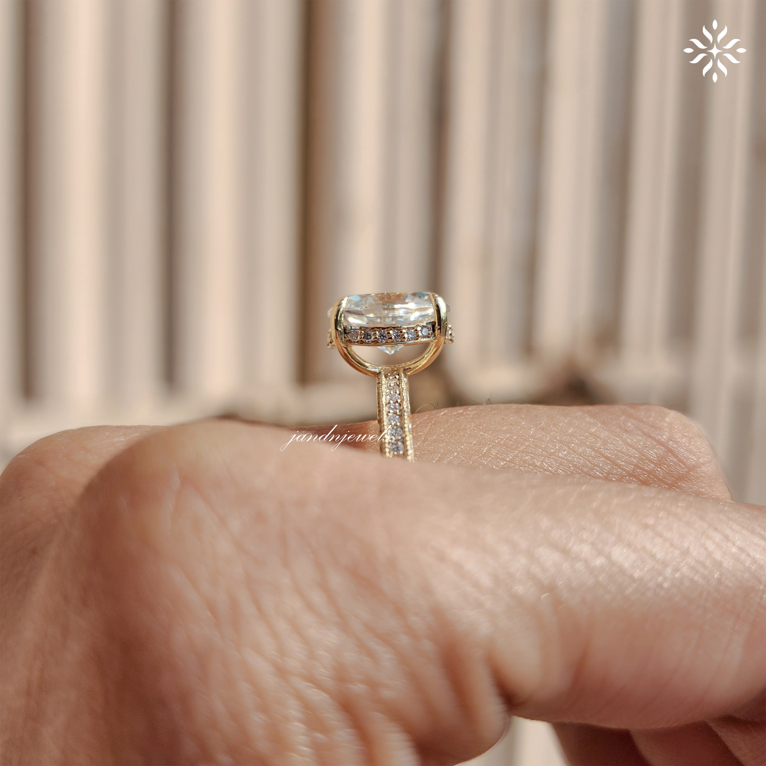 2CT Oval Cut Moissanite Engagement Ring Solitaire Diamond Ring Handcrafted Engraved Wedding Band 14K Solid Gold Hidden Halo Ring