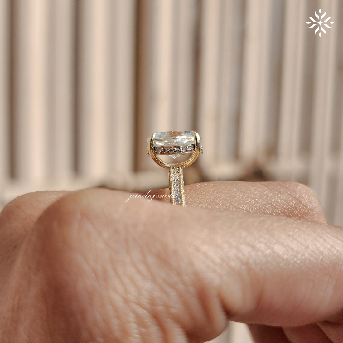 2CT Oval Cut Moissanite Engagement Ring Solitaire Diamond Ring Handcrafted Engraved Wedding Band 14K Solid Gold Hidden Halo Ring