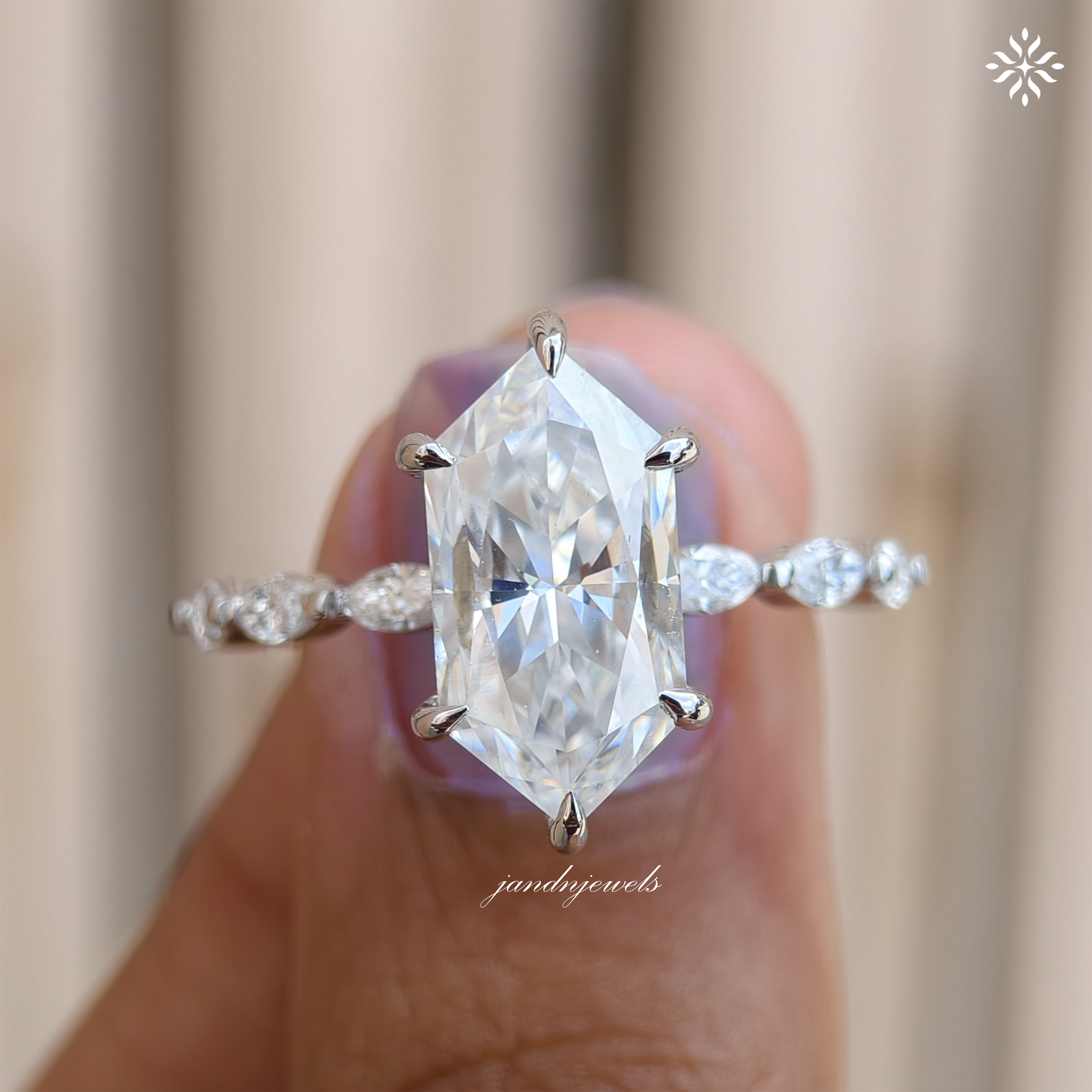 Lotus Hidden Halo 3CT Dutch Marquise Cut Moissanite Diamond Ring Solitaire Ring