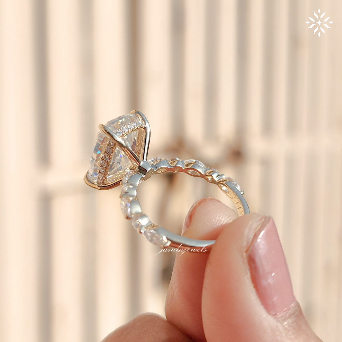 4CT Cushion Cut Moissanite Engagement Ring Hidden Halo 14K Gold Diamond Band Bridal Ring