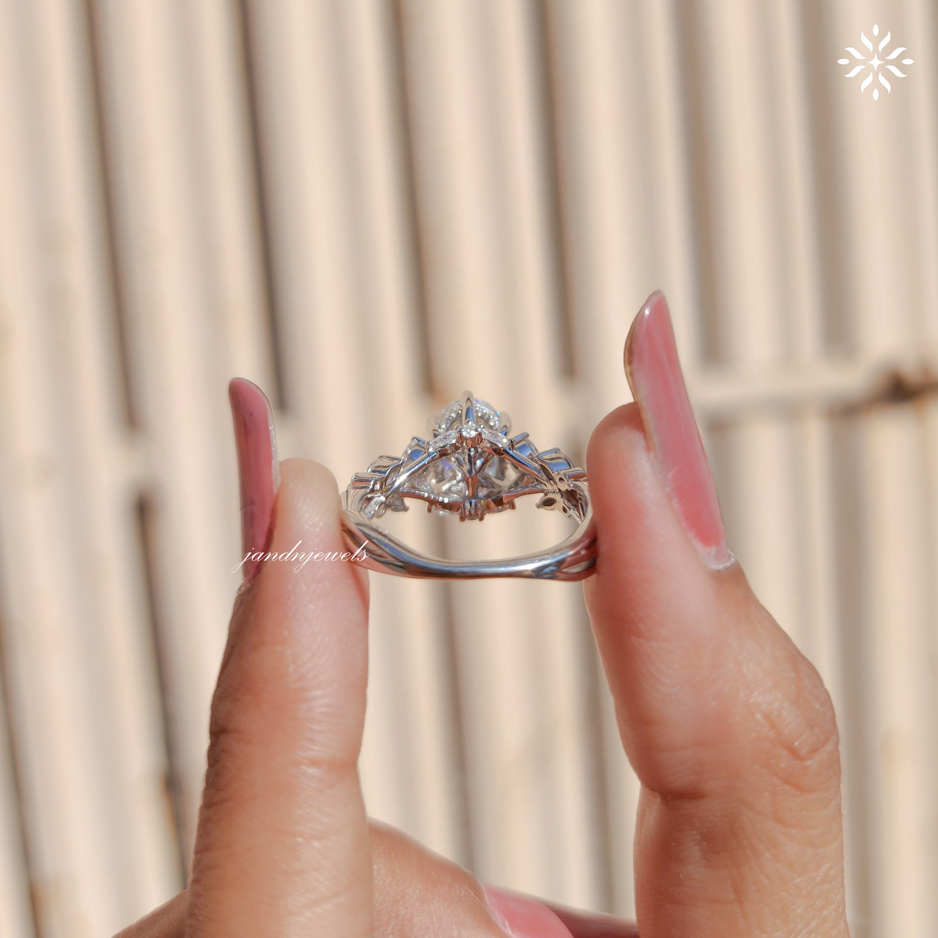 Oval Moissanite Ring, Nature Inspired Floral Diamond Band, Unique Vintage Gold Engagement Ring