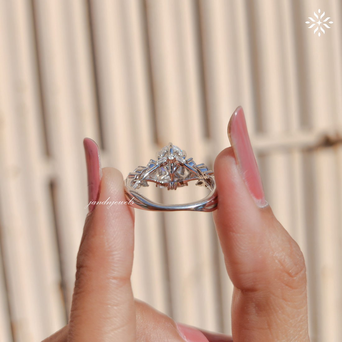 Oval Moissanite Ring, Nature Inspired Floral Diamond Band, Unique Vintage Gold Engagement Ring
