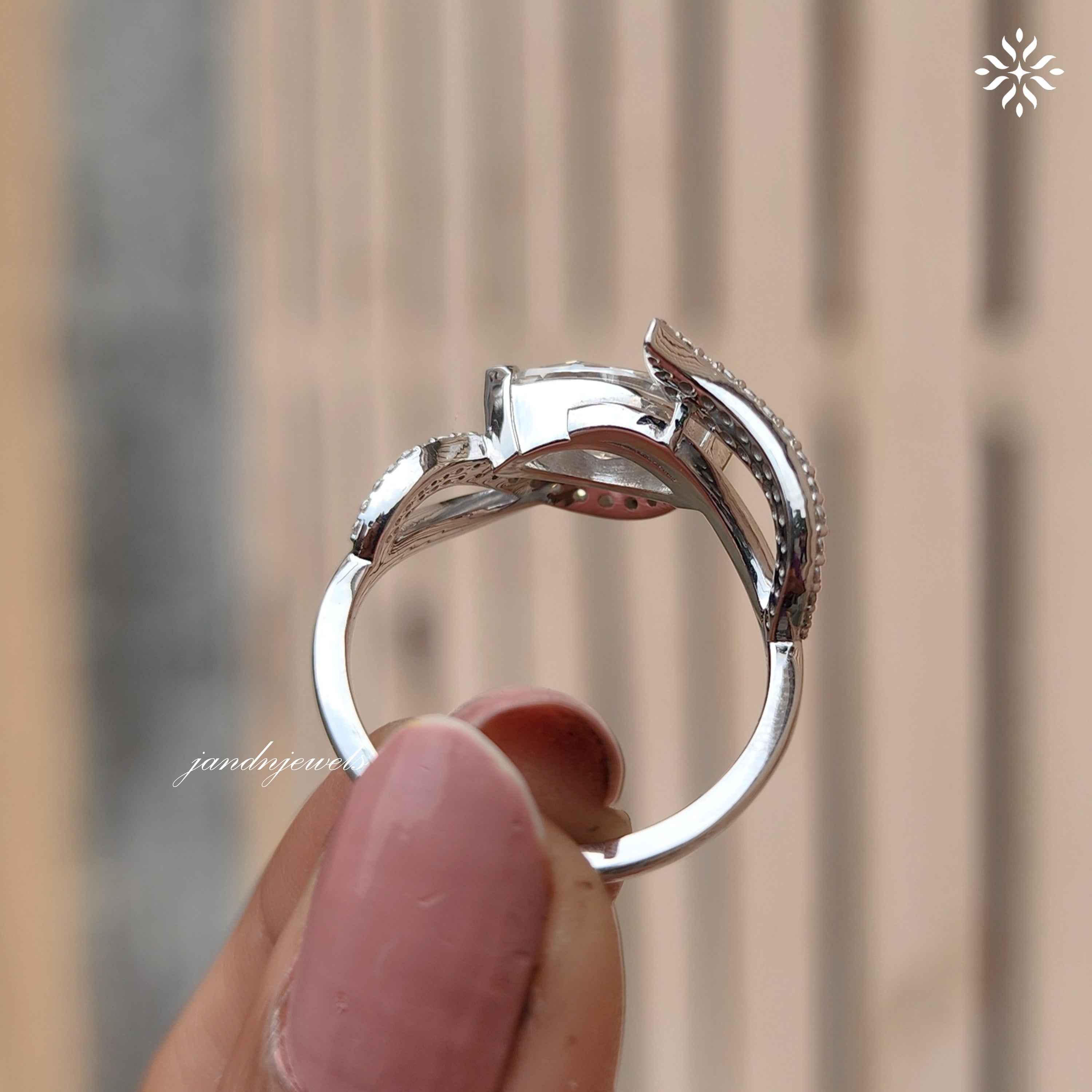 Marquise Moissanite Engagement Ring, Twisted Pave Diamond Band, Unique Swirl Gold Statement Ring
