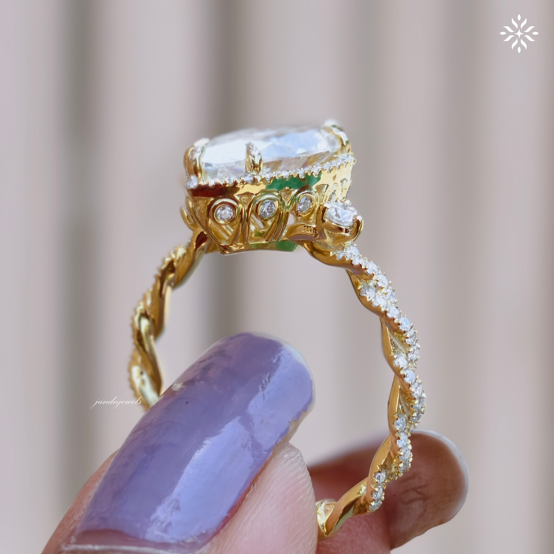 Art Deco Tulip Set Ring Marquise Cut Moissanite Engagement Ring Hidden Halo Moissanite Ring Vintage Twisted Band Bridal Ring