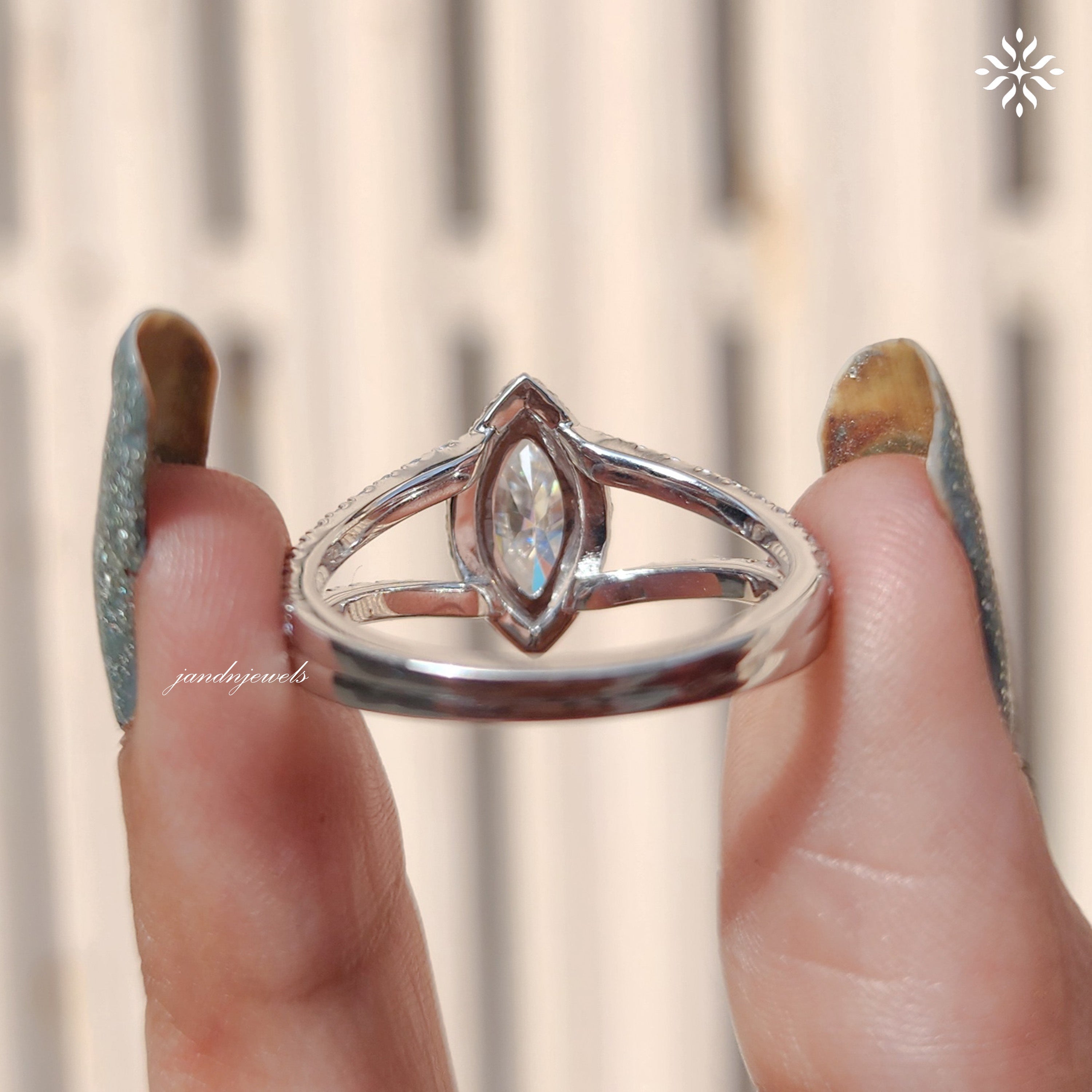 Halo Marquise Cut Moissanite Engagement Ring Split Shank Marquise Ring Unique Diamond Wedding Ring Anniversary Gift for Her