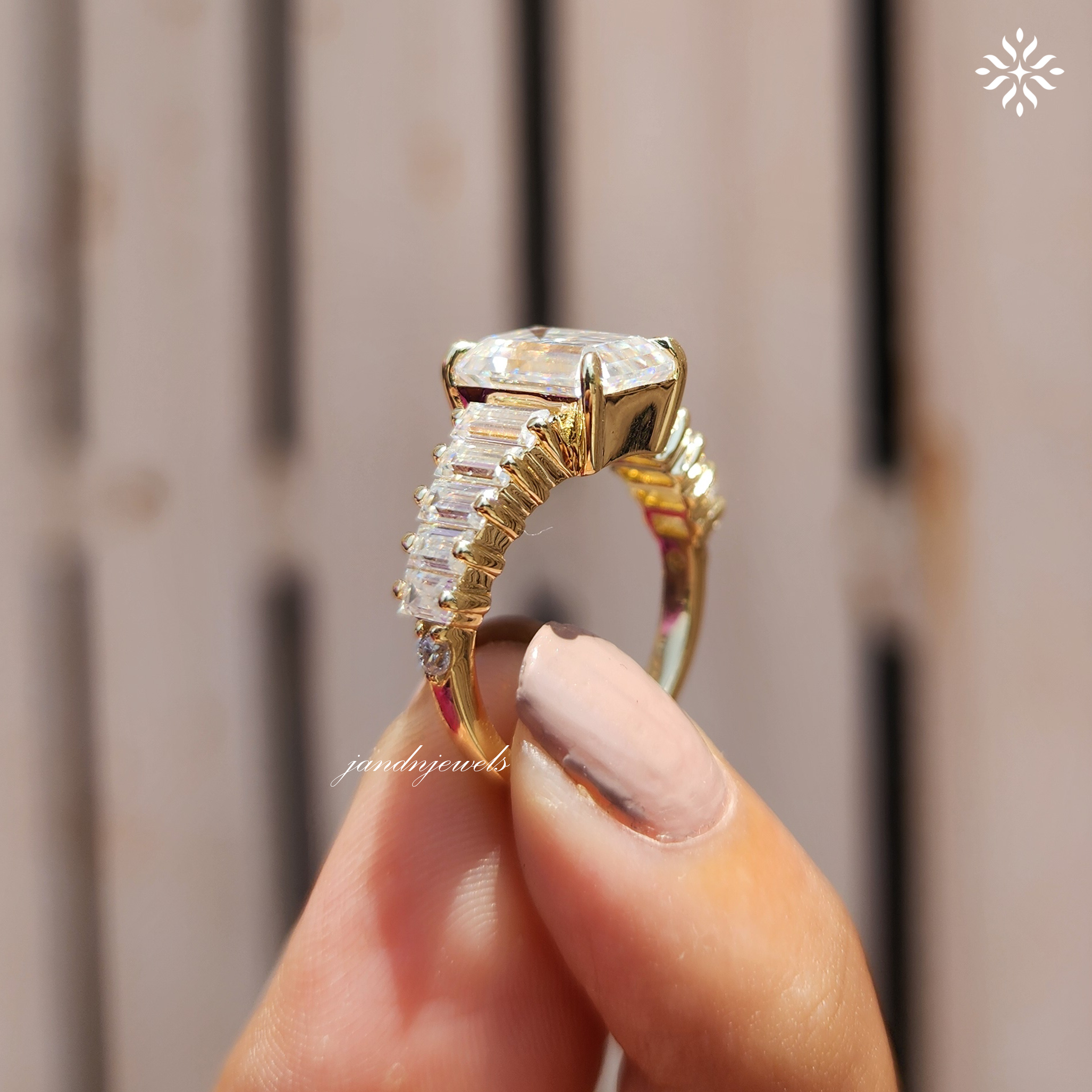 3CT Emerald Cut Moissanite Engagement Ring Baguette Eternity Band Luxury Bridal Ring Anniversary Gift for Her