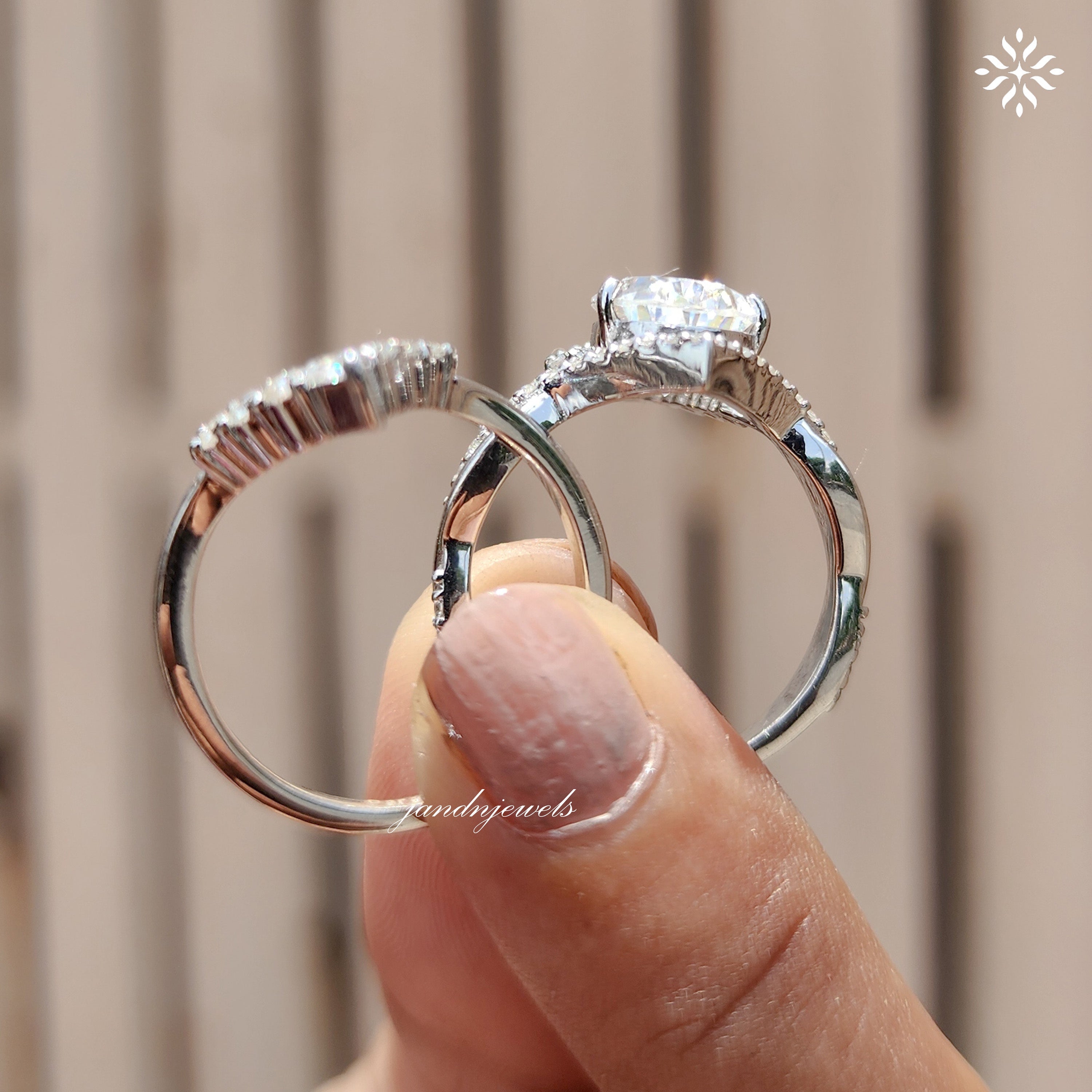 3CT Pear Cut Moissanite Engagement Ring Set Vintage Halo Bridal Ring Unique Chevron Wedding Ring Set