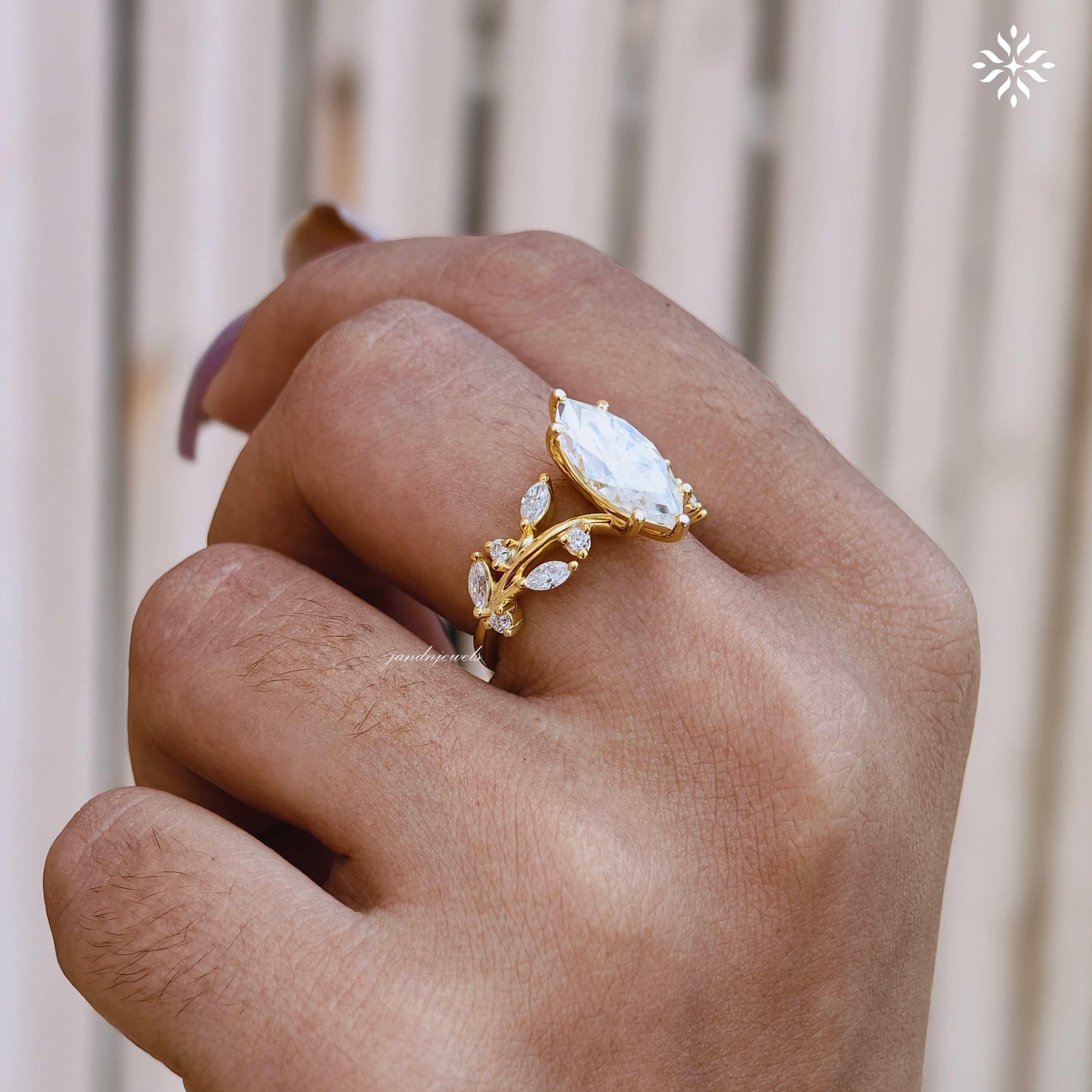 2.5CT Marquise Cut Moissanite Engagement Ring Floral Vine Moissanite Ring 14K Gold Leaf Wedding Ring for Her