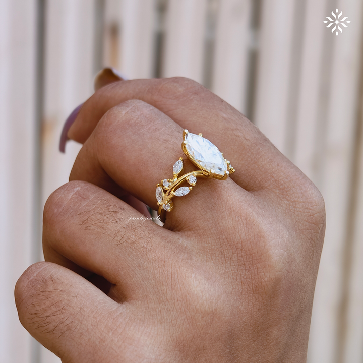 2.5CT Marquise Cut Moissanite Engagement Ring Floral Vine Moissanite Ring 14K Gold Leaf Wedding Ring for Her