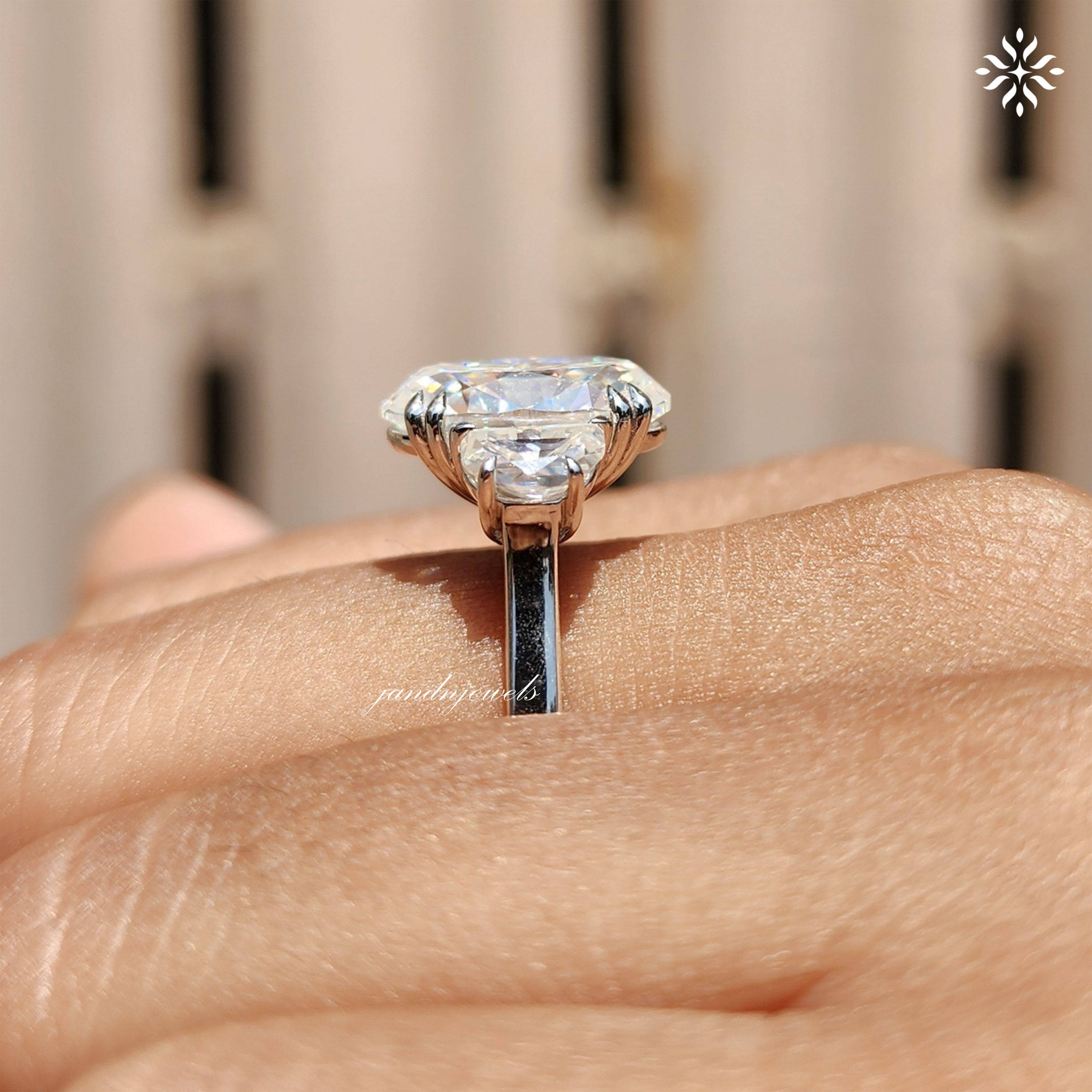 4CT Oval Moissanite Engagement Ring Three Stone Half Moon Diamond Trilogy Ring 14K Gold Wedding Anniversary Gift For Her