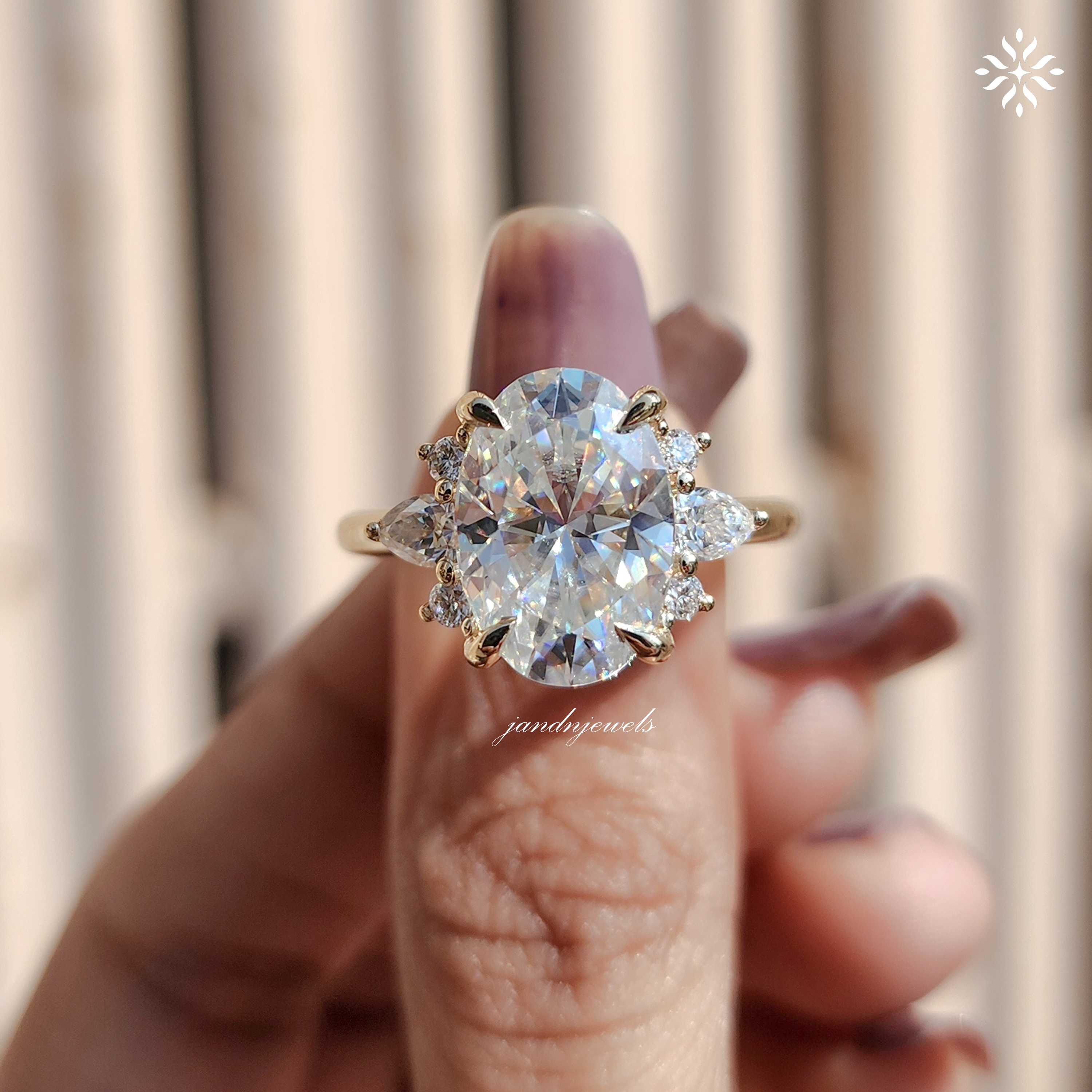 4CT Oval Cut Moissanite Engagement Ring Cluster Diamond Ring Wedding Ring 14K Solid Gold Ring