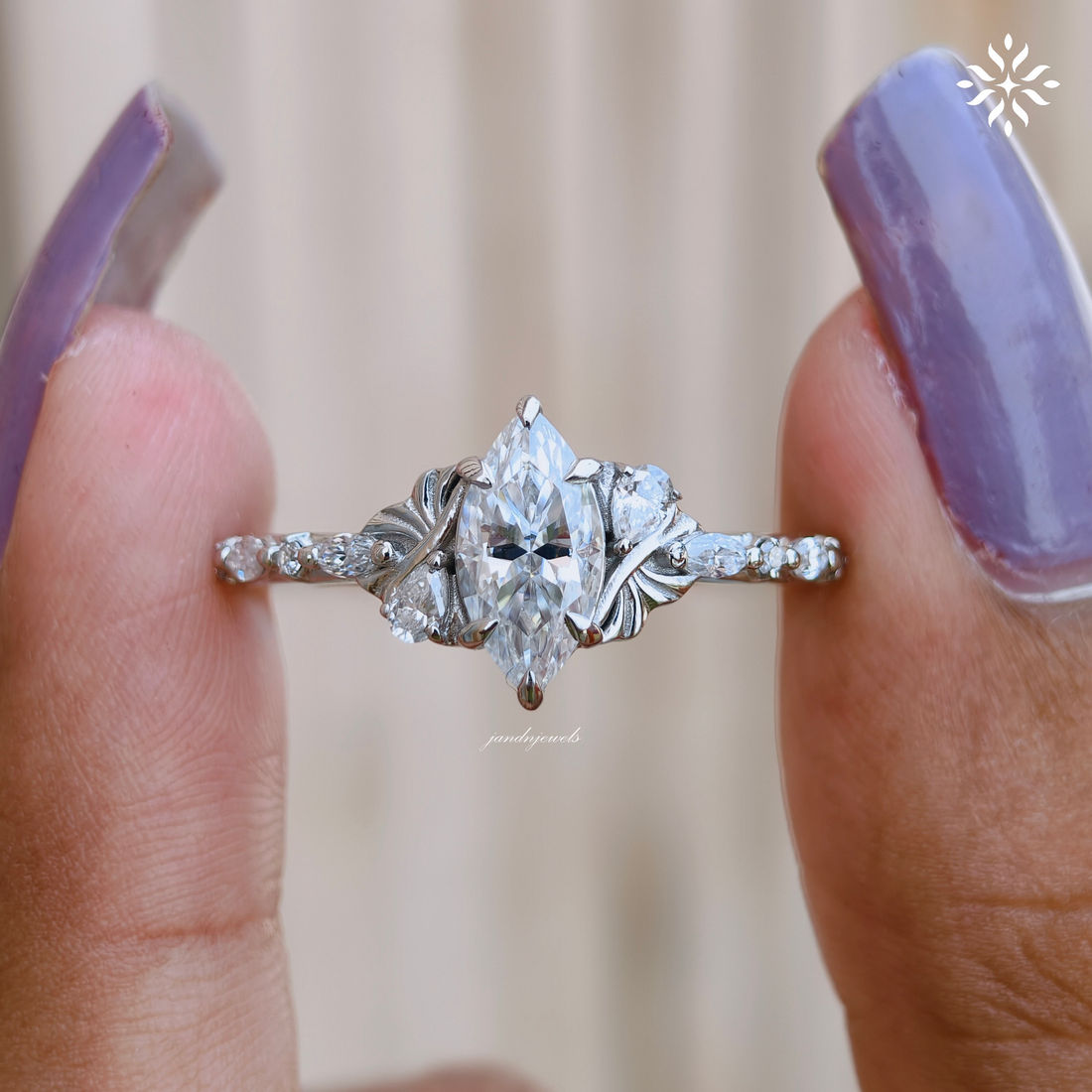 Vintage Marquise Moissanite airy Engagement Ring Flower Wedding Ring Promise Rings For Women 14K Solid Gold Ring Anniversary Gift