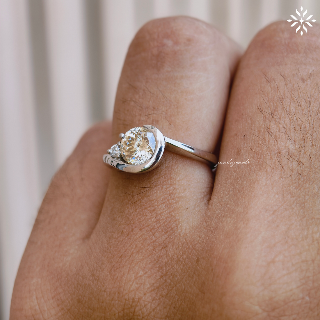Champagne Portuguese Cut Moissanite Engagement Ring Antique Cut Diamond Ring Two Stone Wedding Ring