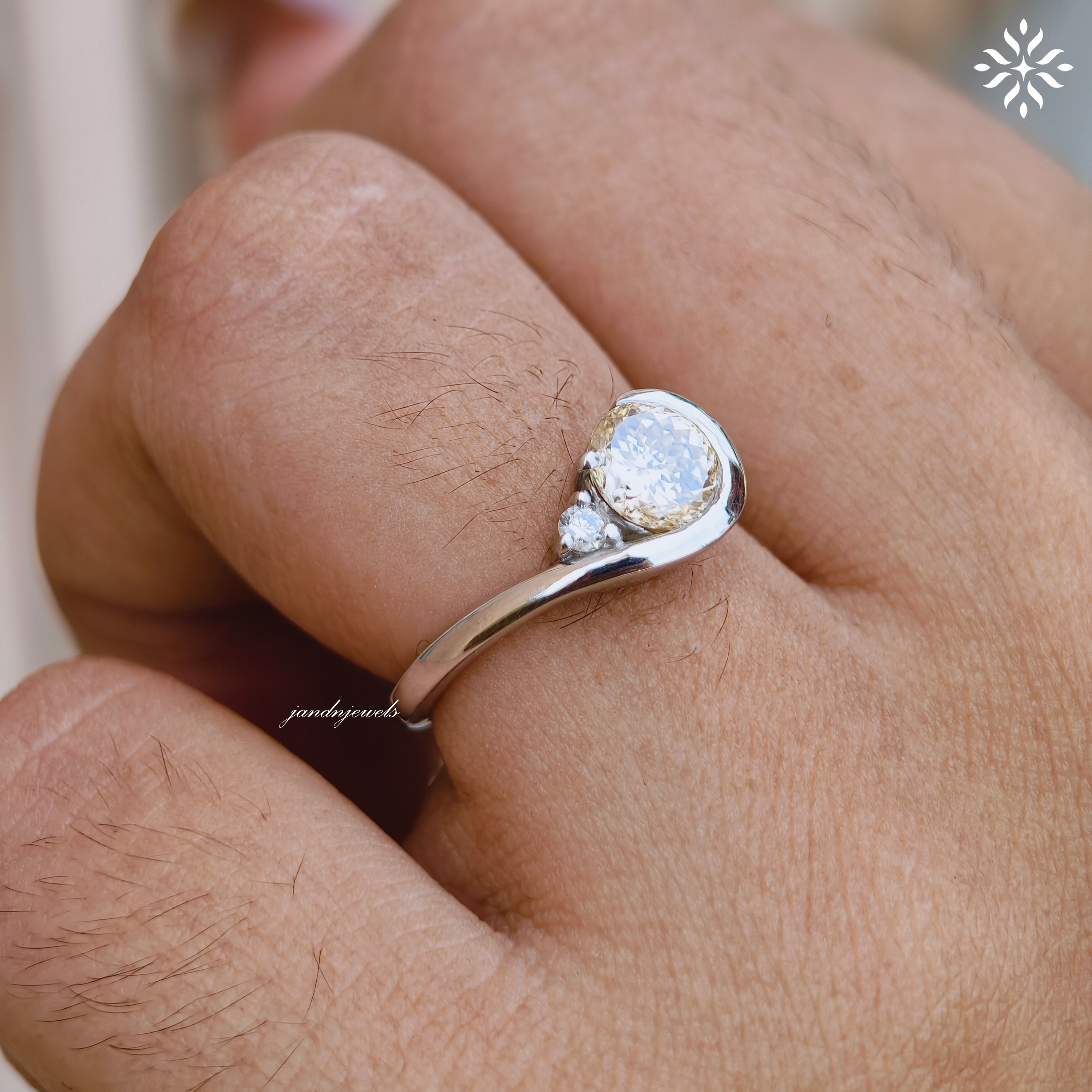 Champagne Portuguese Cut Moissanite Engagement Ring Antique Cut Diamond Ring Two Stone Wedding Ring