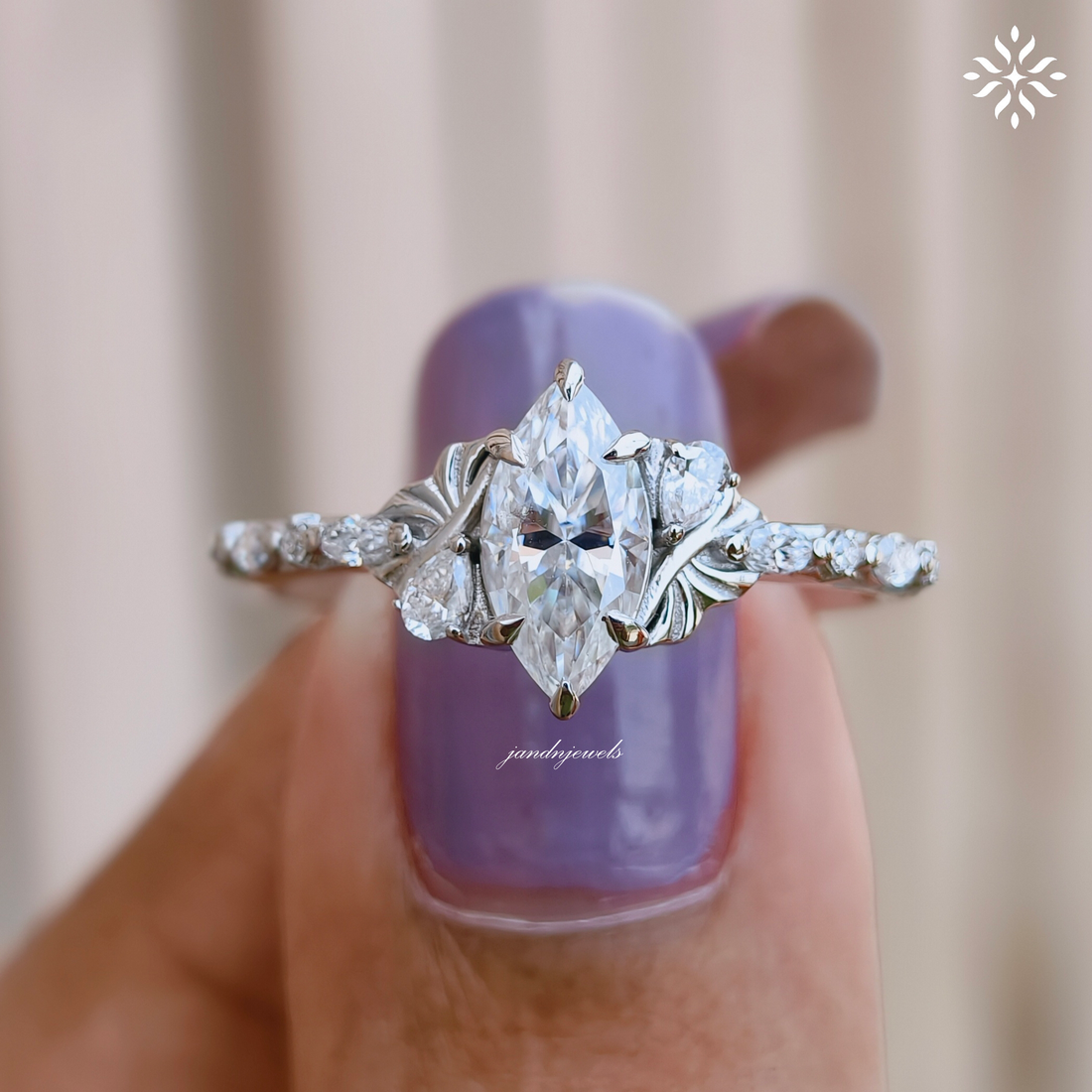 Vintage Marquise Moissanite airy Engagement Ring Flower Wedding Ring Promise Rings For Women 14K Solid Gold Ring Anniversary Gift
