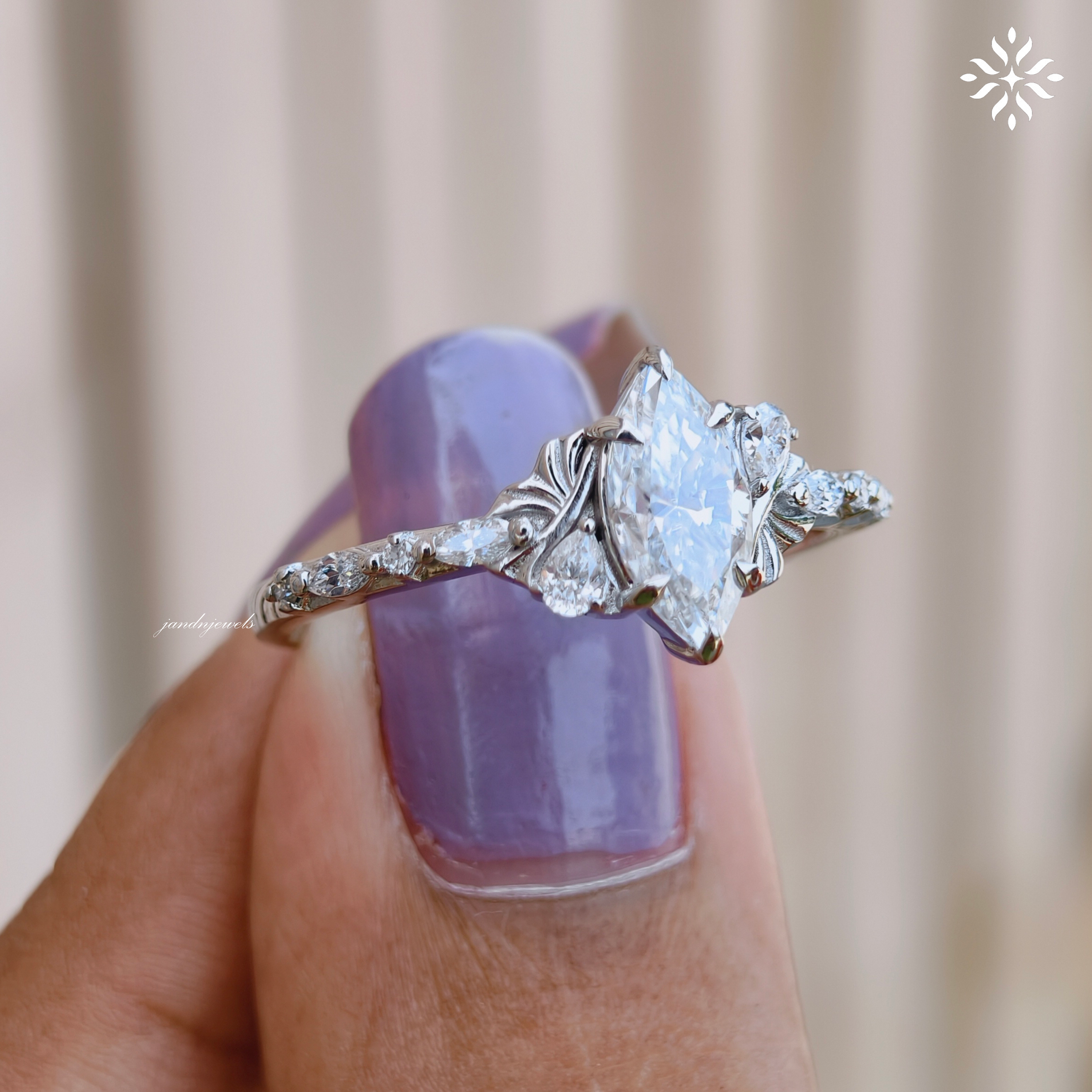 Vintage Marquise Moissanite airy Engagement Ring Flower Wedding Ring Promise Rings For Women 14K Solid Gold Ring Anniversary Gift