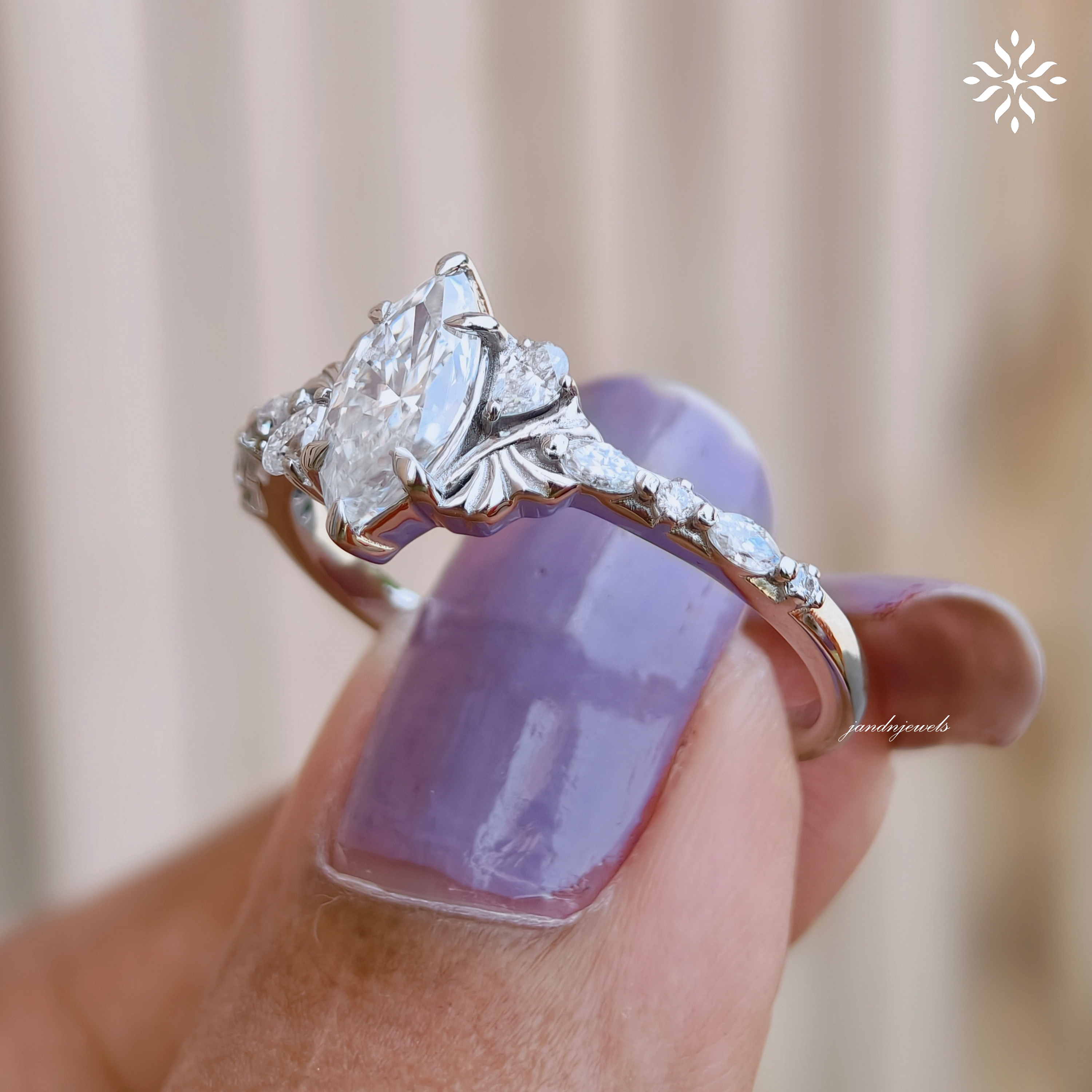 Vintage Marquise Moissanite airy Engagement Ring Flower Wedding Ring Promise Rings For Women 14K Solid Gold Ring Anniversary Gift